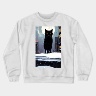 Black yule Cat at night 5 Crewneck Sweatshirt